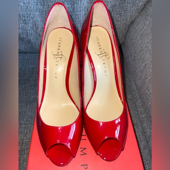 Ivanka Trump Peep Toe Pump Stiletto Red Heels - Picture 1 of 4